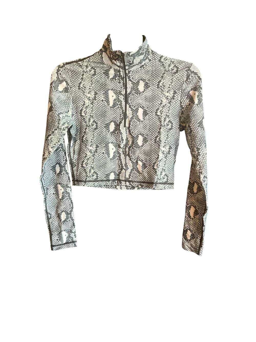 Adam Selman Sport Python Print Half-Zip Long Sleeve Crop Top Size S